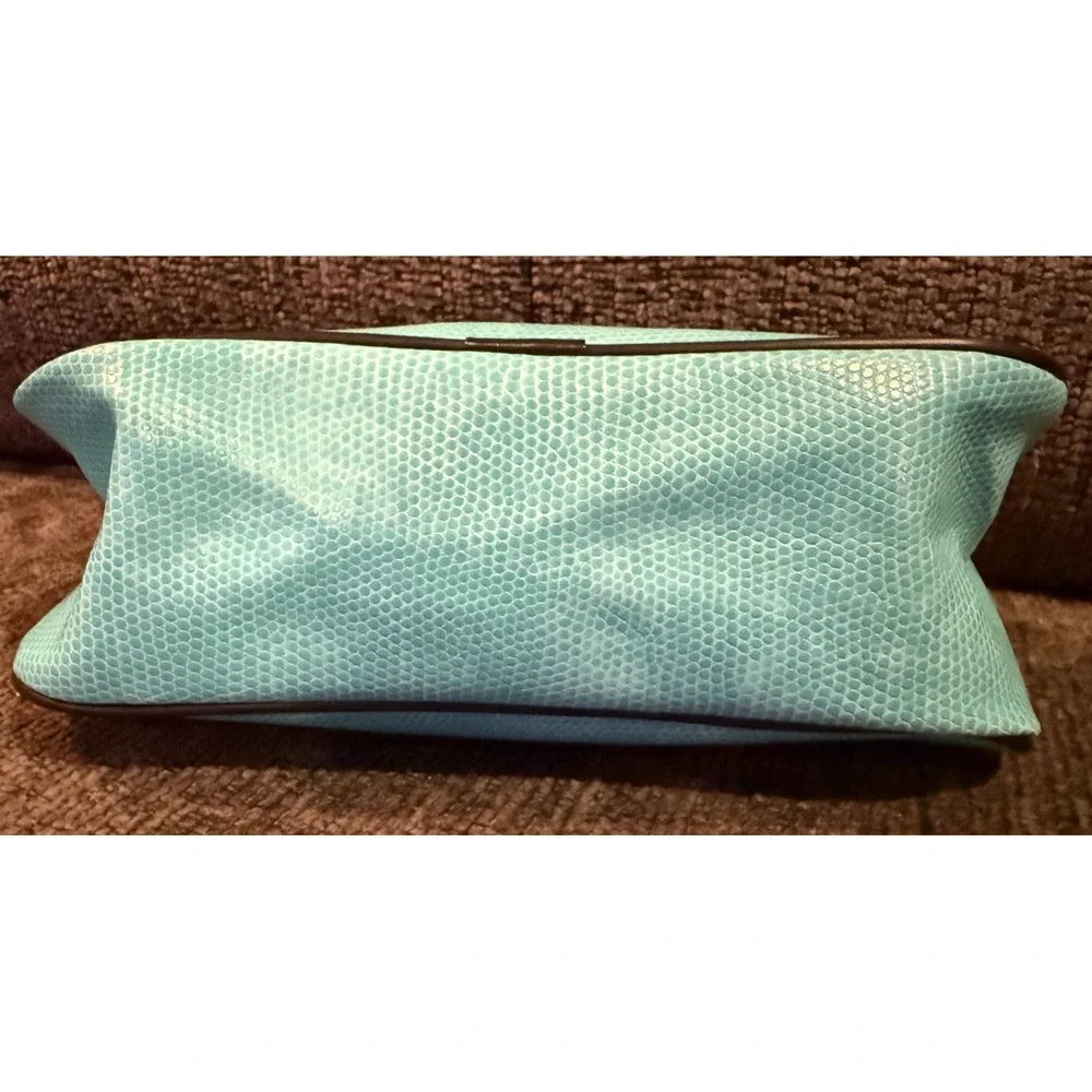 New LANCOME Cosmetic Bag Clutch Travel Bag Turquoise Snake Embossed Faux Leather